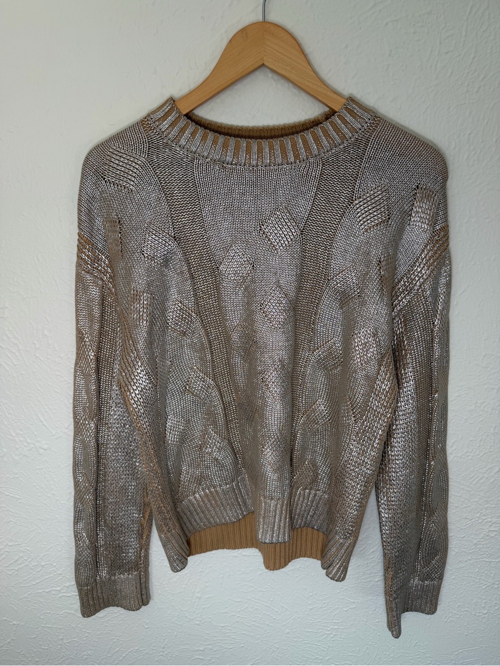 Pistola Gigi Sweater Womens XS Metallic Cream Stripe Cable Knit Cotton